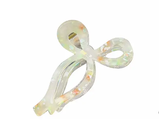 Заколка-крабик для волосся Бантик 11 см прозорий акрил з вкрапленнями Молочний - фото 1