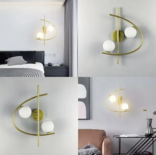 Бра в золотистому корпусі на 2 білих матових плафона Line F Арт. YG8014-W R GD - фото 4