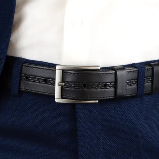 Ремень мужской черный кожаный SF-351 (125 см) под брюки и джинсы - фото 8