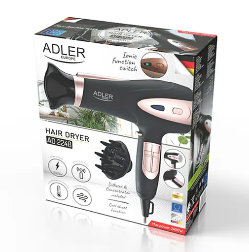 Фен для волосся Adler AD 2248 з іонізатором 2400 Вт Black - фото 7