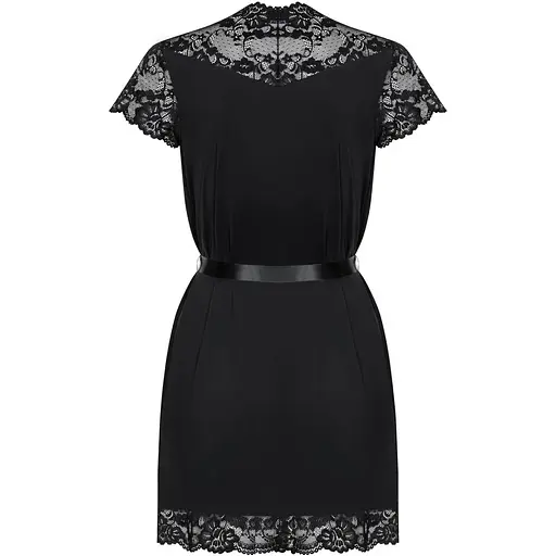 Сатиновый открытый пеньюар на поясе Obsessive 810-PEI-1 peignoir Black S/M, черный - фото 2