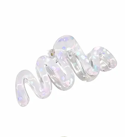 Заколка-крабик для волос волнистая 11 см с мелкими блестящими стразами металлический зажим Перламутровый - фото 1