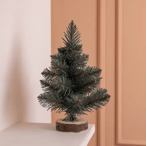 Штучна новорічна декоративна міні ялинка «Полонинська» блакитна на дерев'яній підставці 25 см Lugi SOK-M-03-1-1