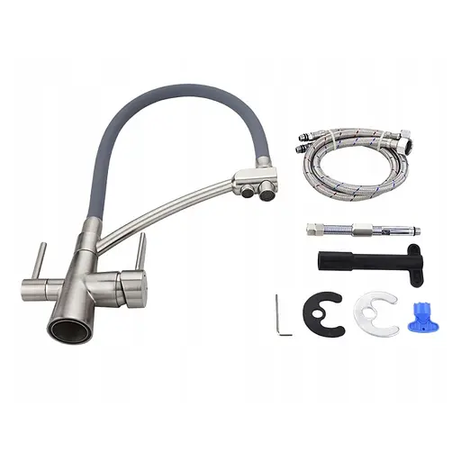 Змішувач для кухні на дві води Frap F4374-5 сатин/сірий Хром матовий - фото 2