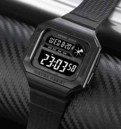 Часы мужские спортивные наручные Skmei 2022 (Черный с черным циферблатом) - фото 5