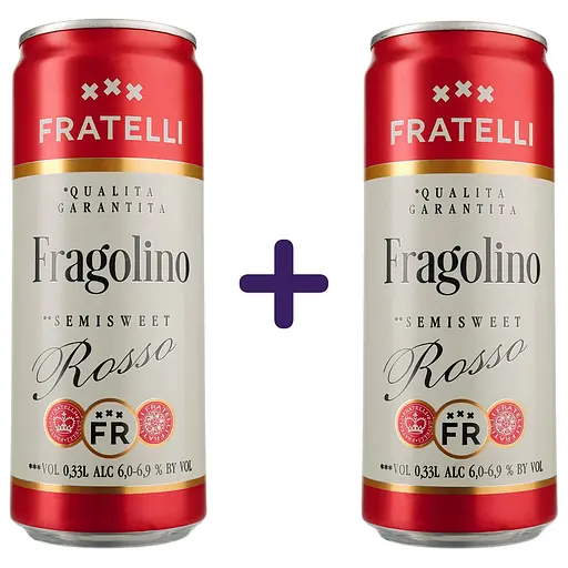 Напиток винный Fratelli Fragolino Rosso красный полусладкий слабоалкогольный игристый 6-6.9% 0.66 л (2 шт. х 0.33 л) - фото 1