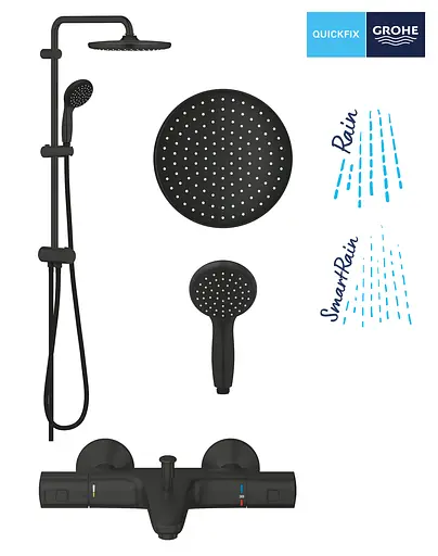 Душова система Grohe Vitalio Start System 250 Cube + термостат для ванни Precision Start UA303904TR, Чорний матовий - фото 6