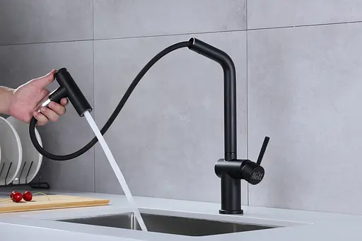 Cмеситель для кухни с выдвижным изливом черный Nett FBB-44 Черный - фото 3