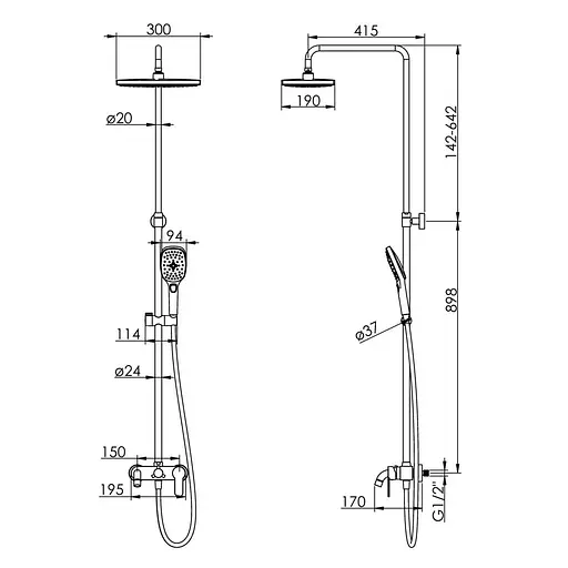 Душова система хром Imprese Bila Desne T-10304SQ, Хром - фото 2