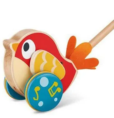 Деревянная каталка Hape E0353 Птичка с музыкой музыкальная игрушка - фото 4