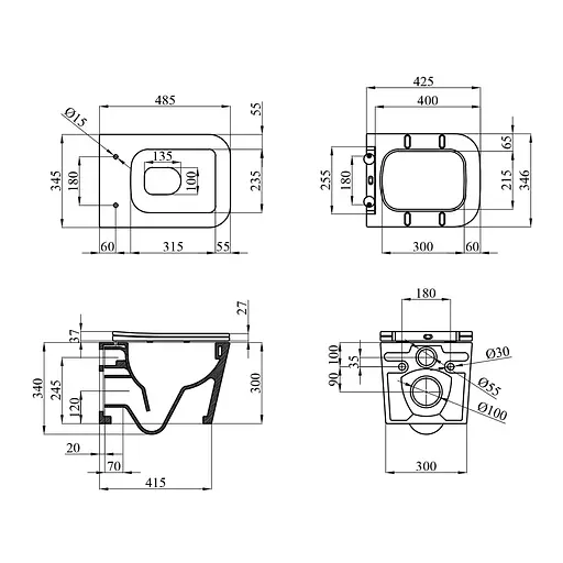Унитаз подвесной Kroner Eifel WHI483429 TORNADO безободковый с сиденьем (KE483429WHIT), Белый - фото 2