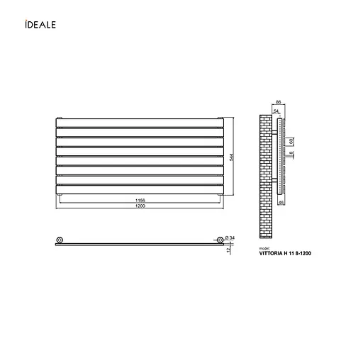 Радіатор дизайнерський Ideale Vittoria H 11 8/544/1200 чорний, Чорний - фото 2