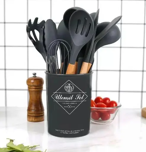 Набір кухонного приладдя Edenberg Silicone kitchen utensils set 12 предметів Чорний - фото 3