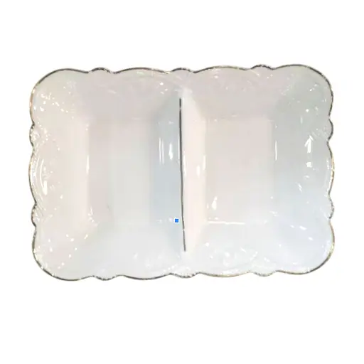 Менажница фарфоровая на 2 секции для закусок 20×14×3.5 (см) тарелка прямоугольная для сервировки Белый Yiwu 120-YH-HG017