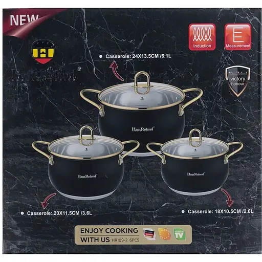 Набор кастрюль Haus Roland из нержавеющей стали 6,1/2,6/3,6 л, черный HP33525B - фото 7
