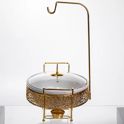 Мармитница настольная фарфоровая 2.5 литра мармит круглый на подставке Белый с золотом Yiwu YL-76 - фото 8
