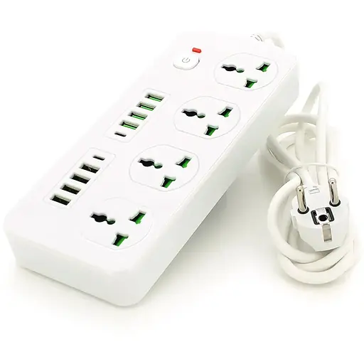 Мережевий фільтр ТВ-Т91, 4 розетки + 8 USB + 2 PD, 2 м, перетин 3х0, 75мм, 3000W, White, Box