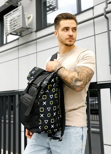 Чоловічий рюкзак Sambag Roll Top чорний оксфорд принт 41 х 30 х 16 см (24238731m) - фото 2