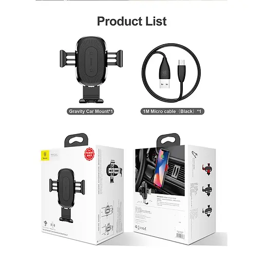 Автотримач з БЗП Baseus Gravity Wireless Air Vent (WXYL) Чорний - фото 5