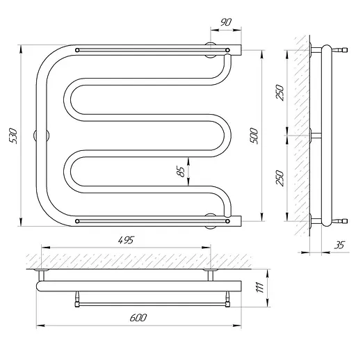 Водяна рушникосушка Laris Фокстрот П 600x500 71207449, Хром - фото 5
