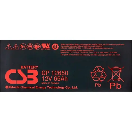 Акумулятор CSB AGM 12V (12V/65Ah/780Wh) (GP12650) [112301] - фото 2