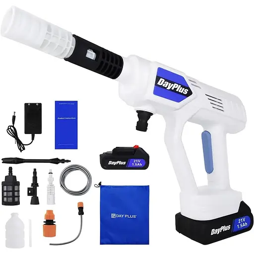 Мийка високого тиску 21 В 12 бар з подовжувачем для літій-іонного акумулятора для шланга 5 м