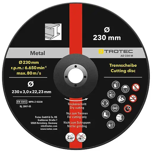 Круг отрезной по металлу Trotec 230 х 22.23 х 3.2 мм 5 шт. (DAS302832) - фото 1