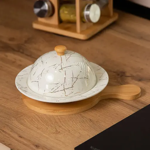 Масленка Yiwu фарфоровая 25х18.5х9 см с крышкой и дощечкой HP-1224 - фото 7