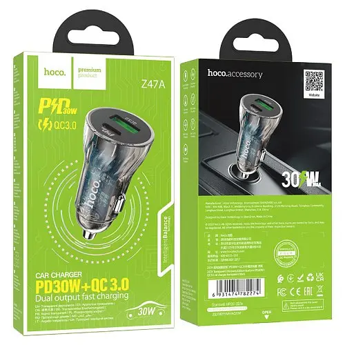 Автомобильное зарядное устройство для HOCO Z56 Friend PD35W+QC3.0 cigarette lighter car charger серый - фото 4