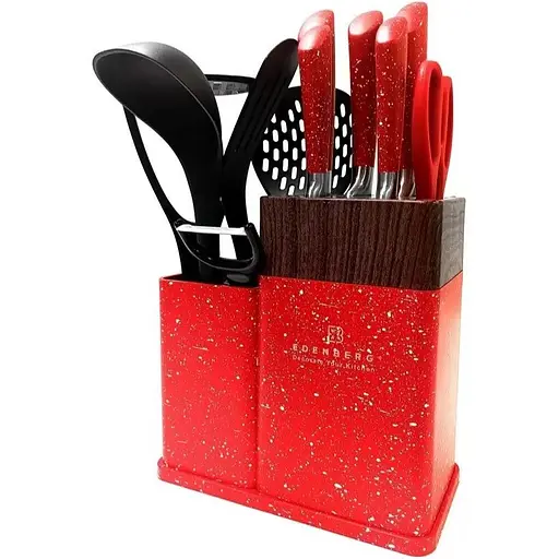 Набір кухонних ножів Edenberg EB-11098 на стійці 12 предметів Червоний - фото 1
