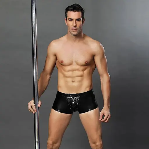 Эротические мужские лаковые трусы JSY со шнуровкой One Size Black