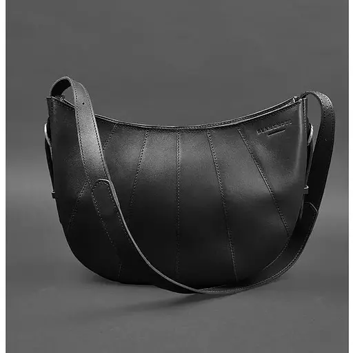 Шкіряна жіноча сумка Круасан чорна Krast - фото 1