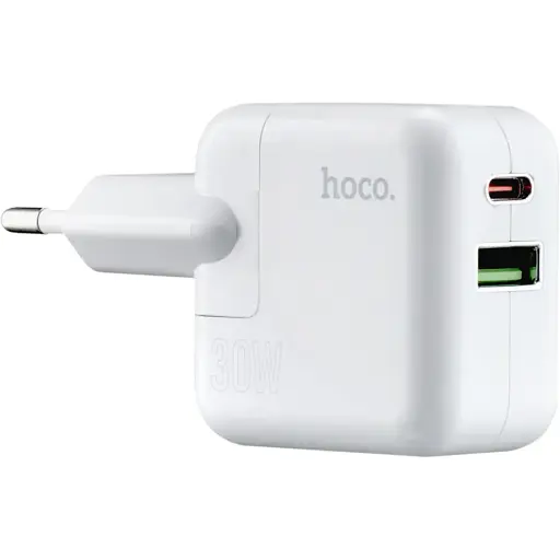 Сетевое зарядное устройство Hoco C111A Lucky dual-port PD30W + QC3.0 charger ( EU ) Белый - фото 1