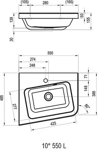 Умивальник Ravak 10° 55x49 лівий XJIL1155000, Білий - фото 6