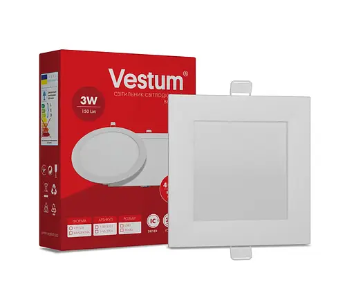 Квадратний світлодіодний світильник Vestum врізний 3W 4000K 220V 1-VS-5201 - фото 3