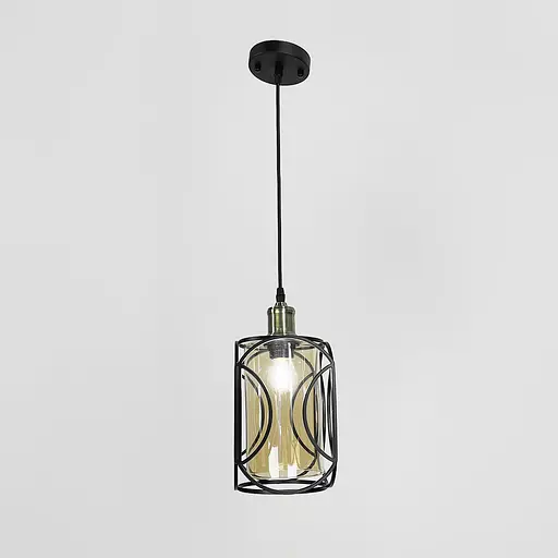 Стильний чорний підвіс із янтарним плафоном з серії Лофт | Арт. 12055/1 BK+AM | Line F - фото 1