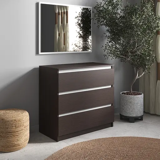 Комод Vays R-3 Венге Темний-Білі планки, на 3 шухляди без ручок, ЛДСП 80×40×75 см - для дому, офісу, вітальні, спальні