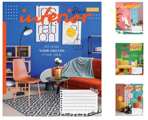 Зошити учнівські 96 аркушів лінія 1В Interior, 5 шт. в упаковці