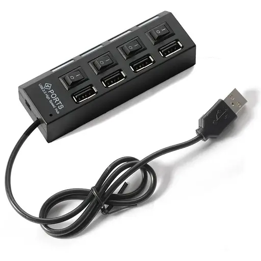 Хаб Usb 2.0 4 порта Black 480Mbts питание от Usb Blister