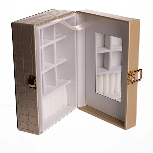 Скринька для прикрас з екошкіри 10 відділень із дзеркалом 20×14×8 см органайзер для прикрас Золотистий Yiwu HP-5-19GOLD - фото 5