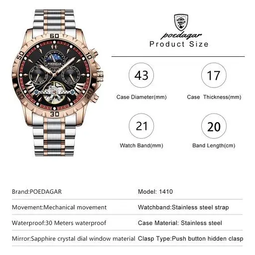 Чоловічий механічний годинник Poedagar Mechanical - фото 7
