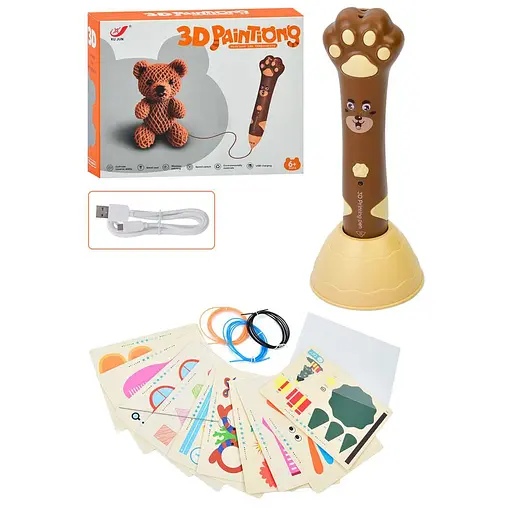 3D ручка, 15 см, підставка, картки, тип філоменту PCL, USB-зарядне, акумулятор, XJ01-4 (В асортименті)