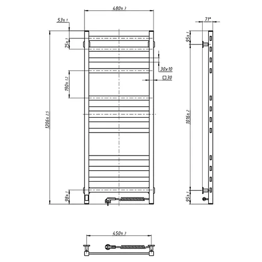 Электрический полотенцесушитель Navin Авангард 480x1200 Sensor правосторонняя с таймером, белая 00-044050-5080, Белый, Правое, Электронный - фото 6