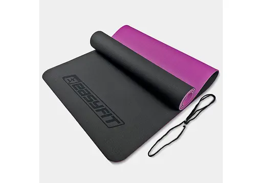 Коврик для йоги и фитнеса EasyFit TPE+TC 6 мм двухслойный черный-фиолетовый (EF-1924-BV) - фото 1