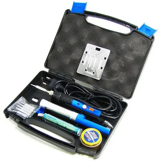 Паяльный набор WEP 947-III: паяльник с выключателем 60W, рег. t 200-450 гр C, жала 900M 6 шт., инструменты и расходники в кейсе - фото 2