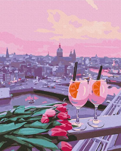 Картина за номерами на підрамнику Brushme Вид на рожевий захід сонця