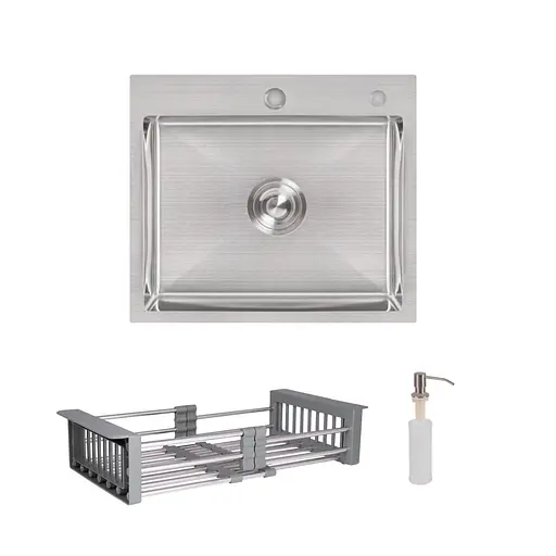Кухонная мойка Lidz Handmade H5045 интегрированная Brushedв комплекте с дозатором и корзиной, Нержавеющая сталь - фото 1