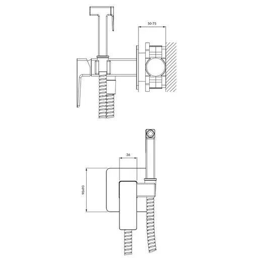 Набір гігієнічного душу прихованого монтажу Omnires Parma black mat SYSPMBI2BL, Чорний матовий - фото 2