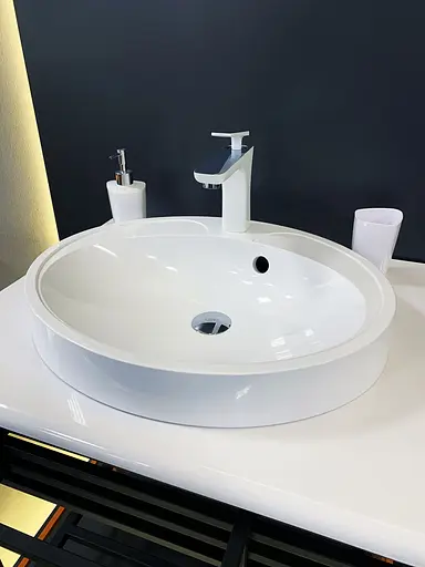 Раковина Adamant умивальник Lauf New штучний камінь овальна для переливу накладний білий - фото 2