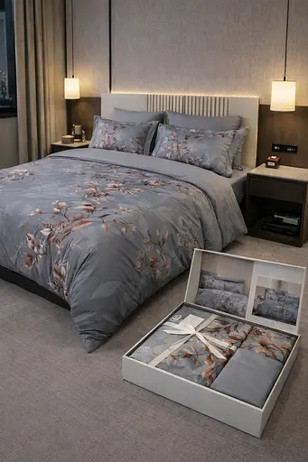 Комплект постільної  білизни сімейний 160х220  Premium сатин світло-сірий TC303376172